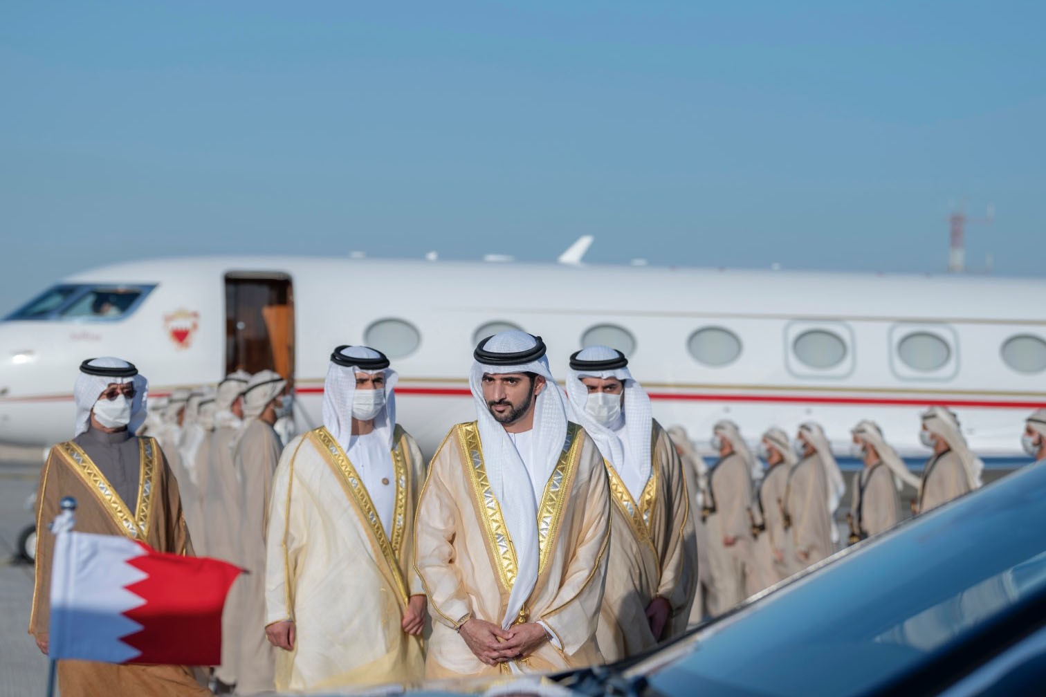 Hamdan bin Mohammed receives Crown Prince of Bahrain at Al Maktoum International Airport