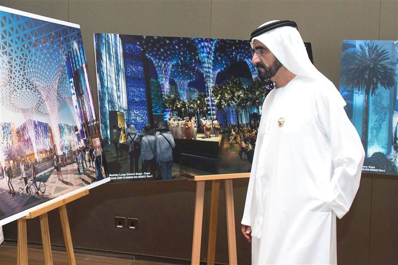 محمد بن راشد يطلع على التصميم النهائي لساحة الوصل بإكسبو 2020