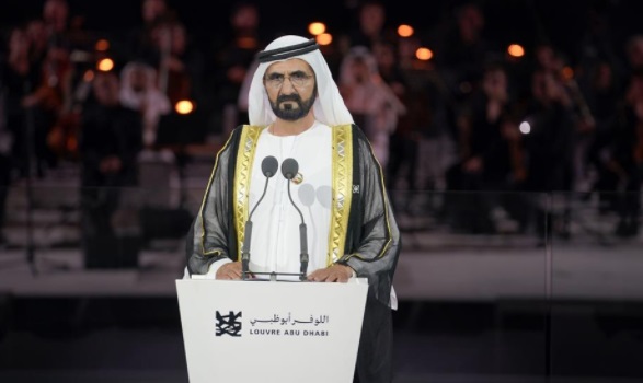 محمد بن راشد ومحمد بن زايد والرئيس الفرنسي يفتتحون "متحف اللوفر أبوظبي"