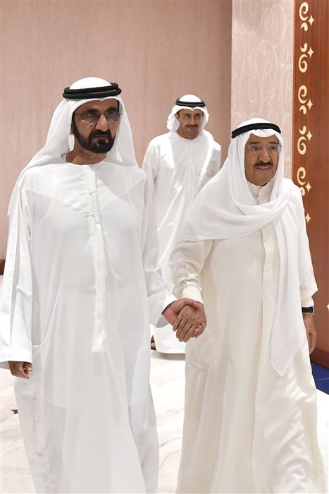 محمد بن راشد يقيم مأدبة إفطار تكريما لأمير الكويت بحضور محمد بن زايد