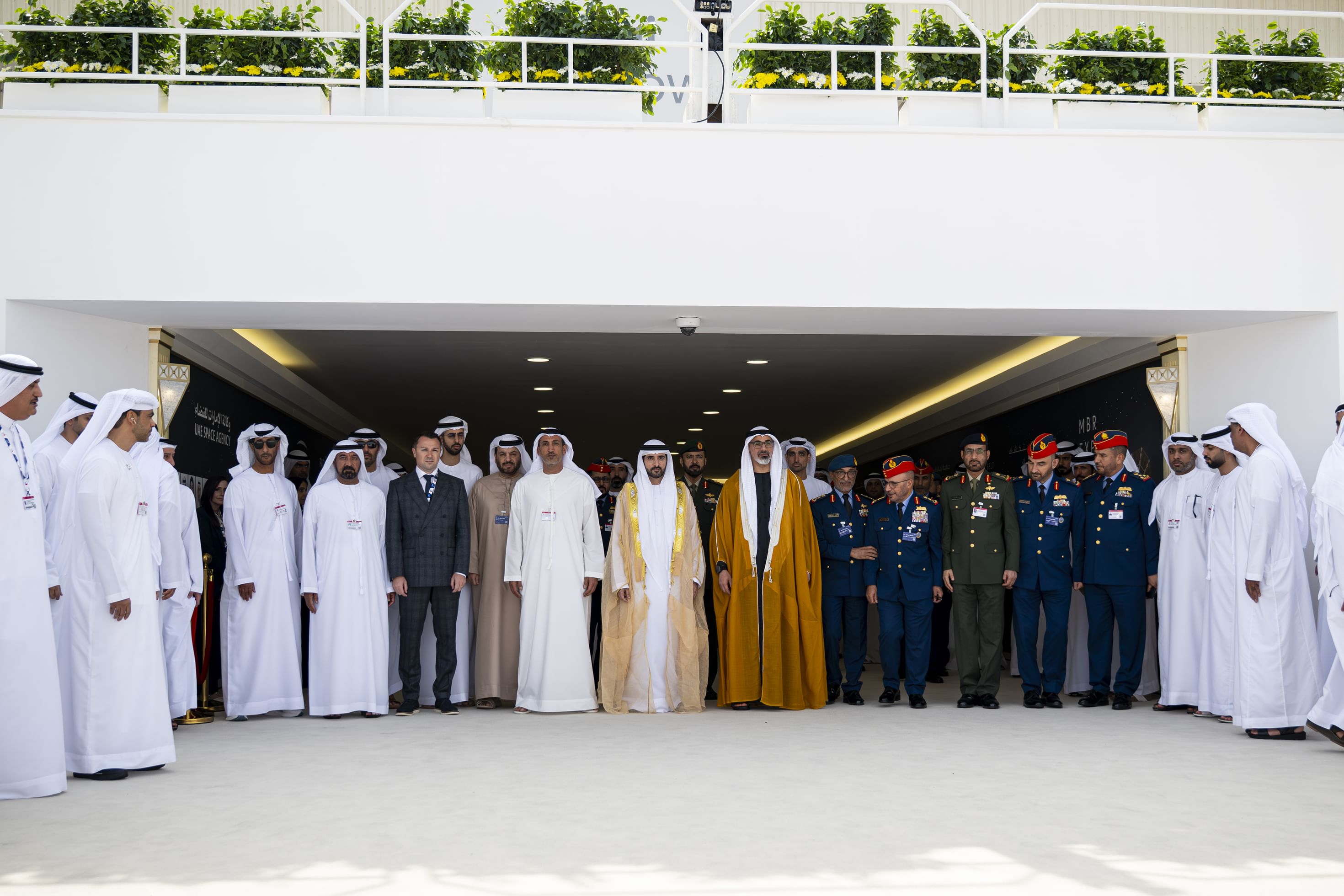 Khaled bin Mohamed bin Zayed, Hamdan bin Mohammed bin Rashid welcome delegations at Dubai Airshow 2025