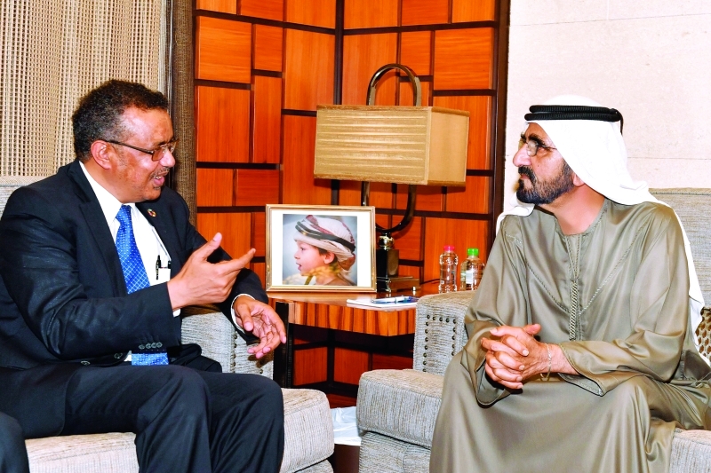 محمد بن راشد يستقبل المدير العام لمنظمة الصحة العالمية
