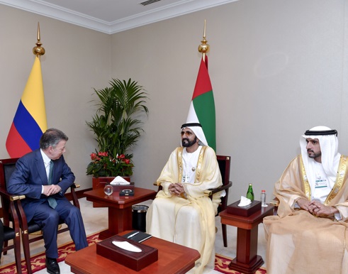 محمد بن راشد يستقبل الرئيس الكولومبي ويشهدان توقيع اتفاقيتين
