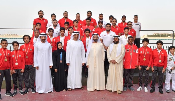 محمد بن راشد ومحمد بن زايد يستقبلان وفدي الاتحاد الدولي واتحاد الإمارات للجوجيتسو