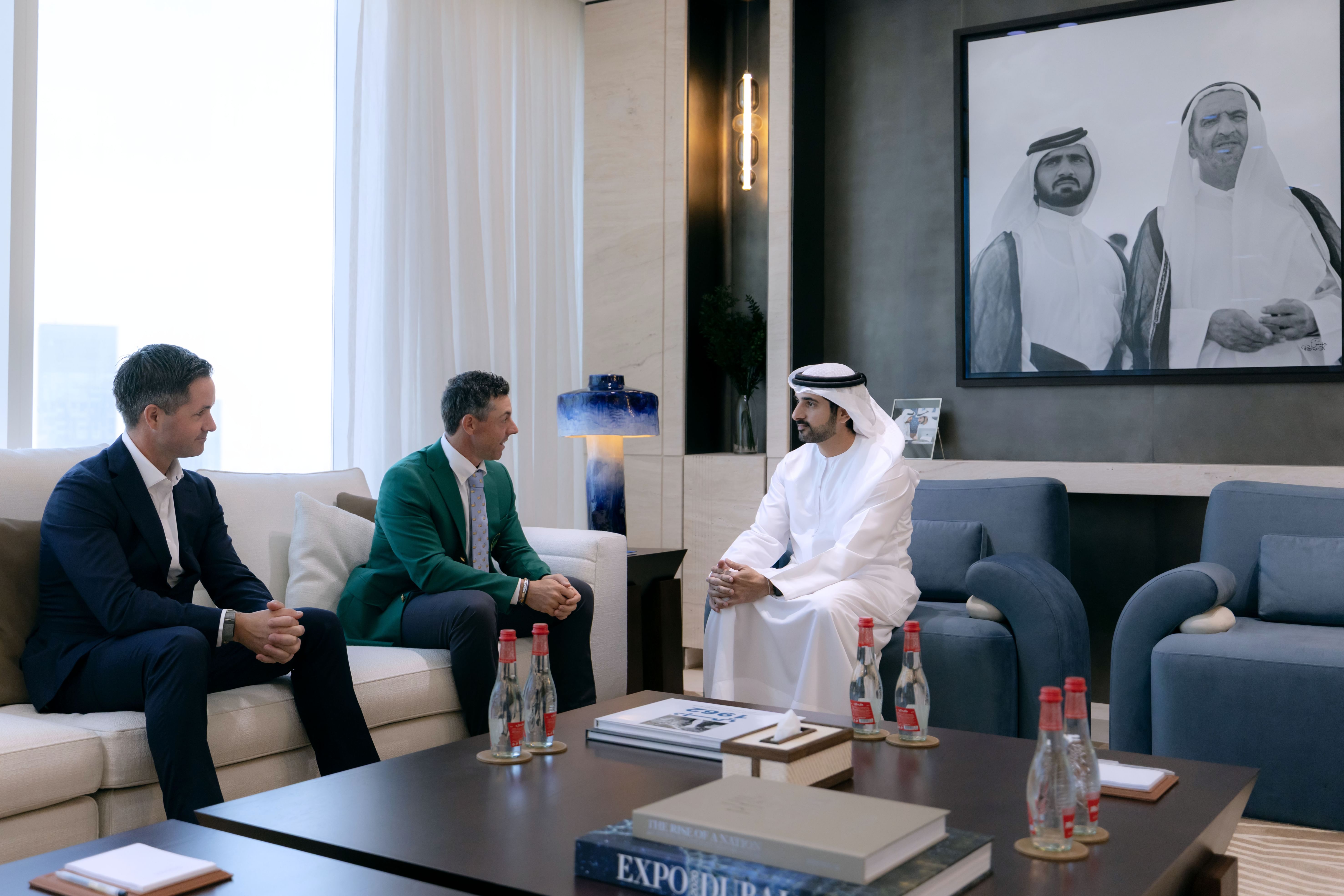 Hamdan bin Mohammed meets with golf superstar Rory McIlroy