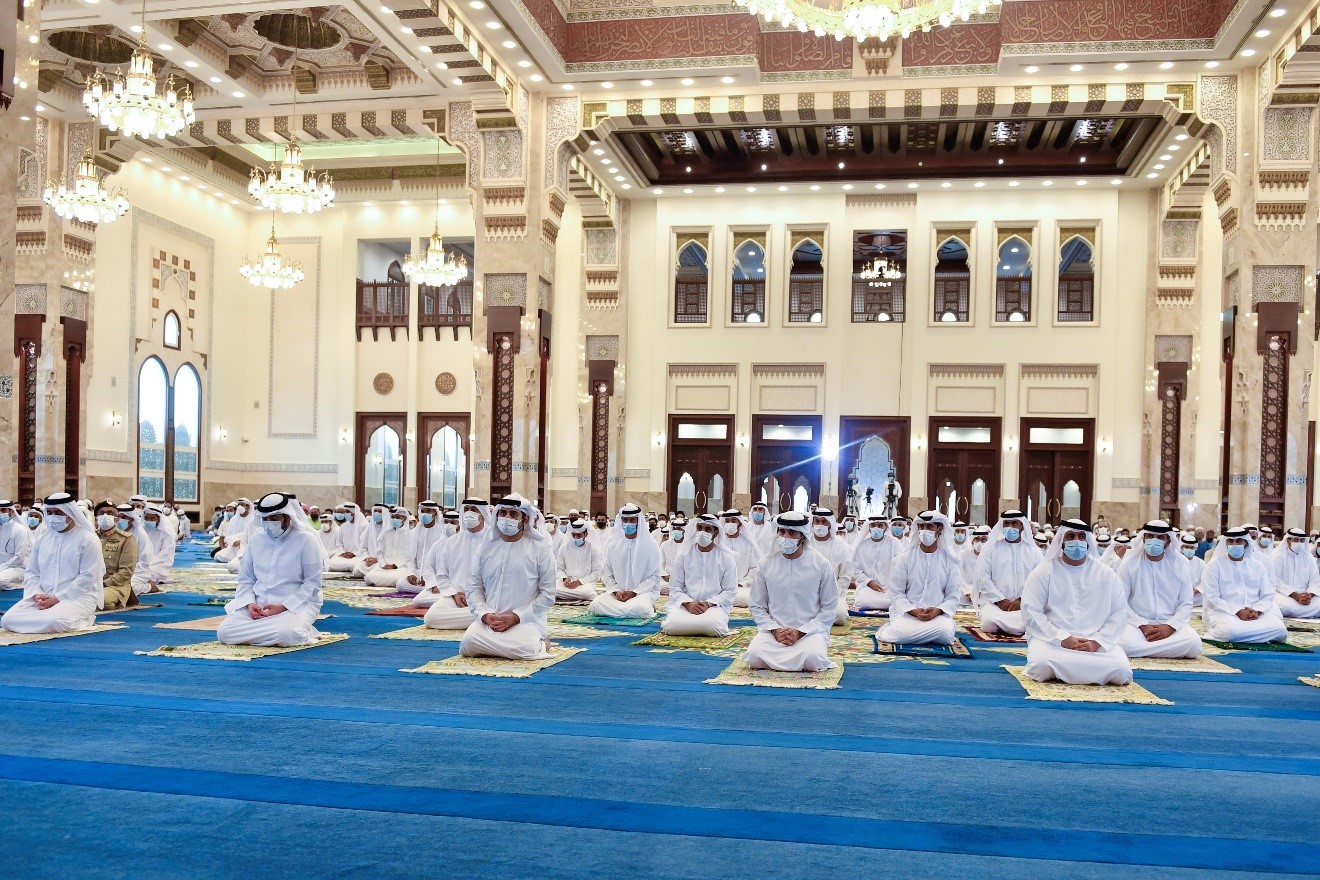 Hamdan bin Mohammed bin Rashid performs Eid Al Adha prayer at Sheikh Rashid Mosque