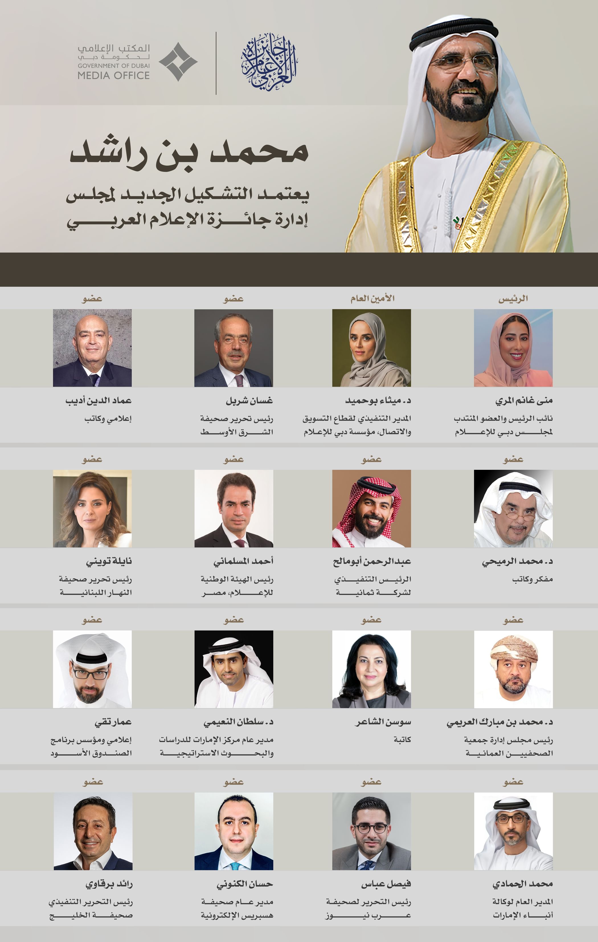 محمد بن راشد يعتمد تشكيل مجلس إدارة "جائزة الإعلام العربي"