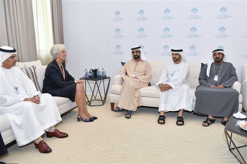 محمد بن راشد يستقبل مدير عام صندوق النقد الدولي على هامش "قمة الحكومات"