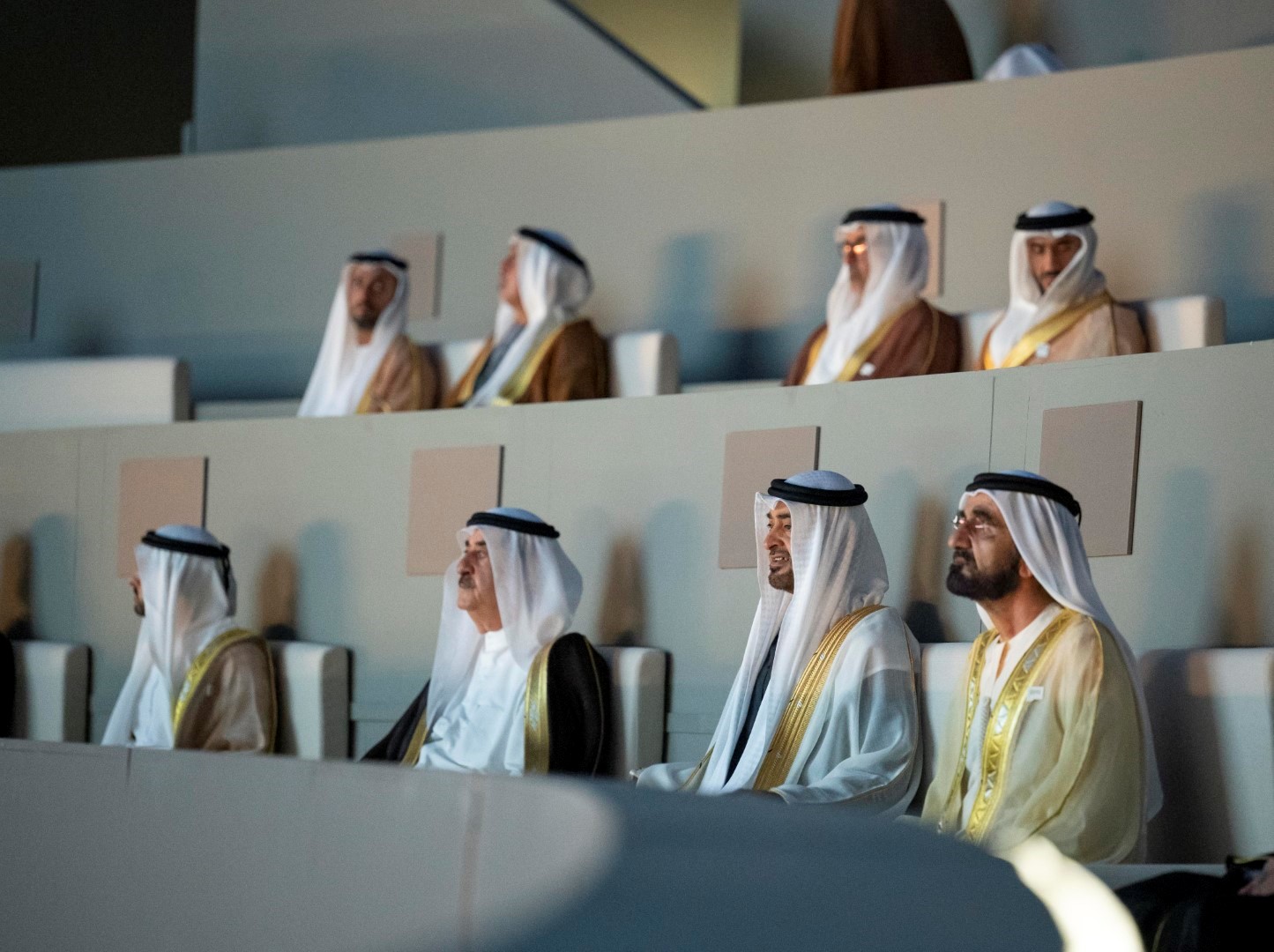 محمد بن راشد ومحمد بن زايد والحكام وأولياء العهود يشهدون الاحتفال باليوبيل الذهبي للدولة في منطقة حتا في دبي