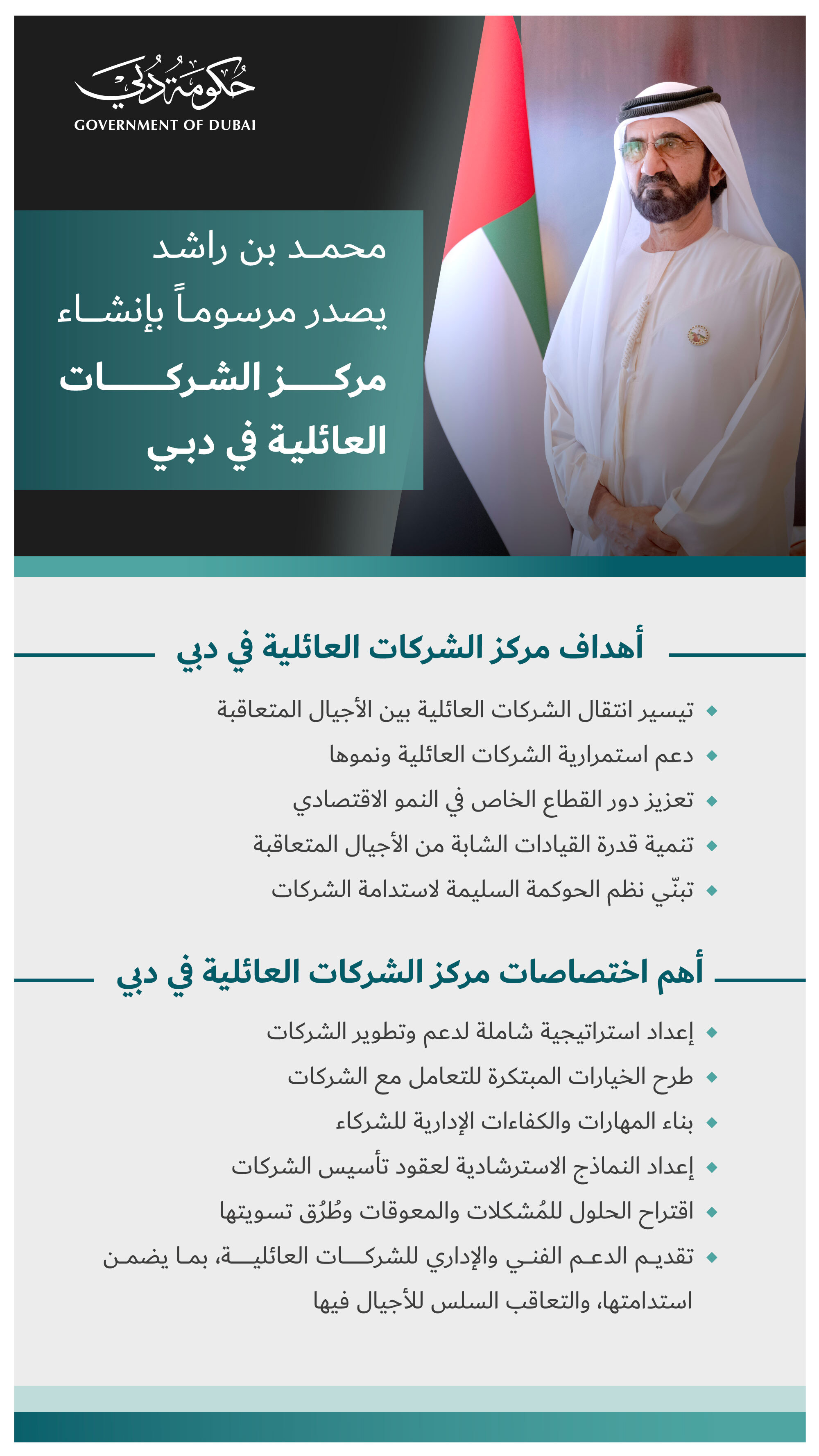 محمد بن راشد يصدر مرسوماً بإنشاء مركز الشركات العائلية في دبي
